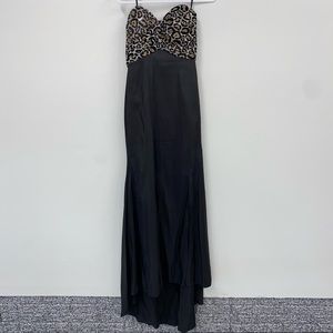 Evenings by Allure Black/Cheetah Sequin Long Dress